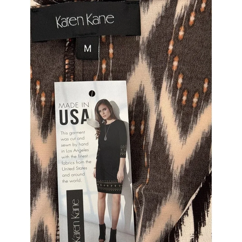 NWT Karen Kane Dress Size M Boho Chic Solar Ikat Faux Wrap Gold Sun Brown Black - Picture 5 of 16